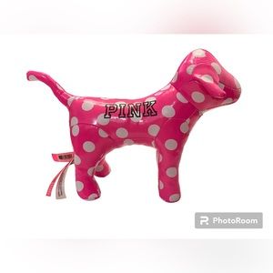 PINK stuffed puppy dog in pink with white polka dots